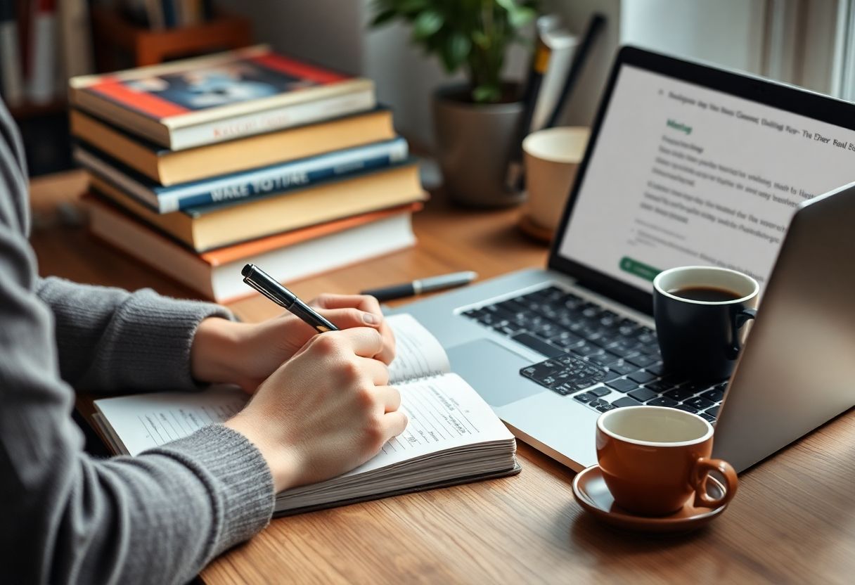 Writer working on manuscript